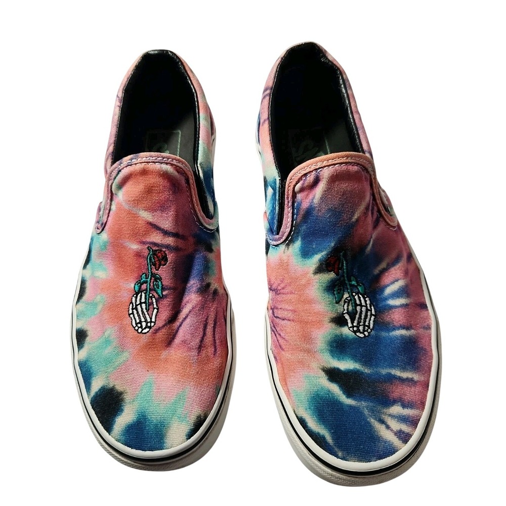 Vans Classic Slip-On Tie Dye Skeleton Hand Rose Sneakers Womens 7 Mens 5.5